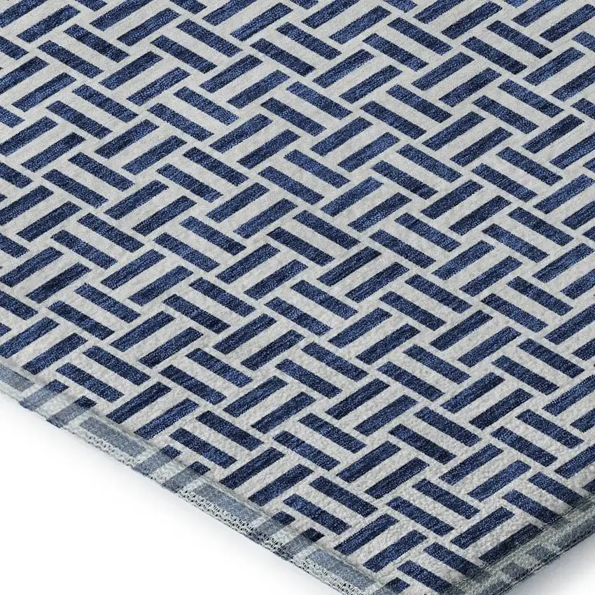 Navy Blue And Ivory Geometric Washable Area Rug With UV Protection Photo 3