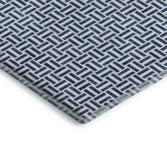 Navy Blue And Ivory Geometric Washable Area Rug With UV Protection Photo 4