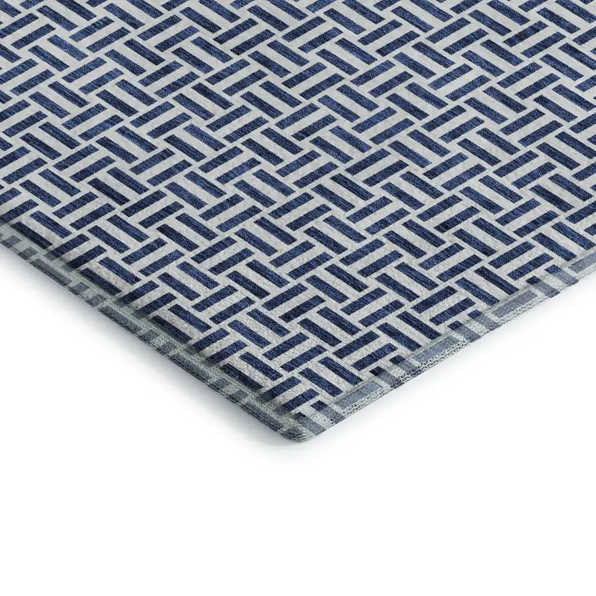 Navy Blue And Ivory Geometric Washable Area Rug With UV Protection Photo 4