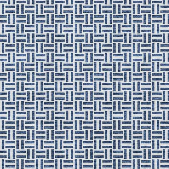 Navy Blue And Ivory Geometric Washable Area Rug With UV Protection Photo 3