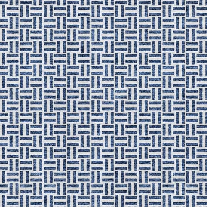 Navy Blue And Ivory Geometric Washable Area Rug With UV Protection Photo 3