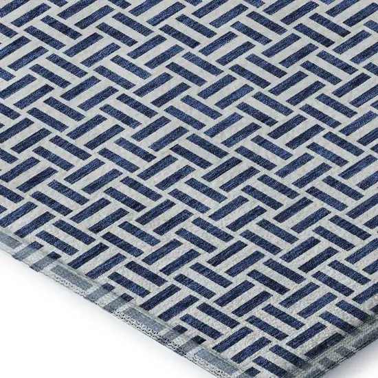 Navy Blue And Ivory Geometric Washable Area Rug With UV Protection Photo 4
