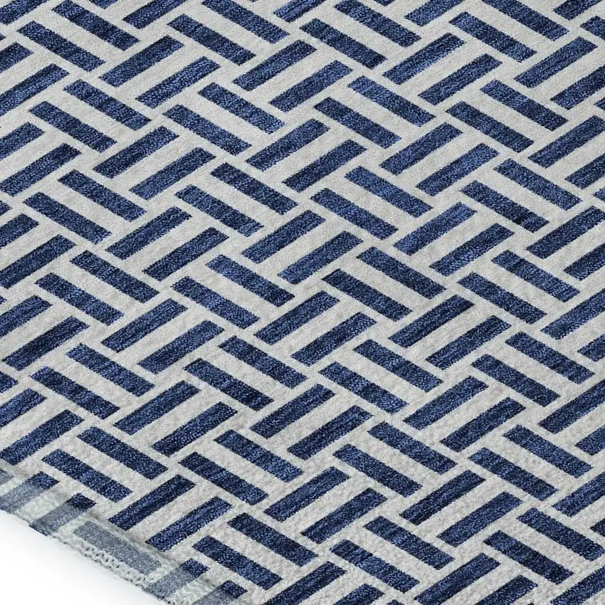 Navy Blue And Ivory Geometric Washable Area Rug With UV Protection Photo 3