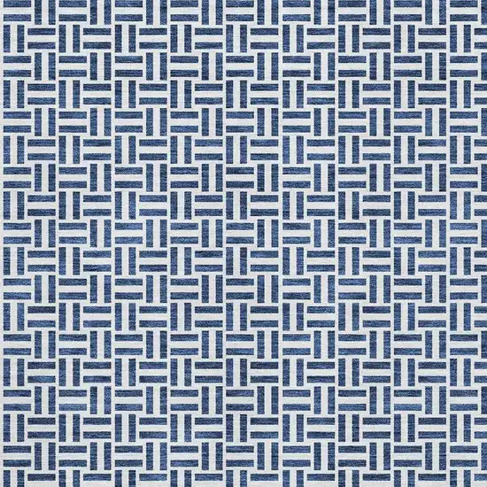 Navy Blue And Ivory Geometric Washable Area Rug With UV Protection Photo 3