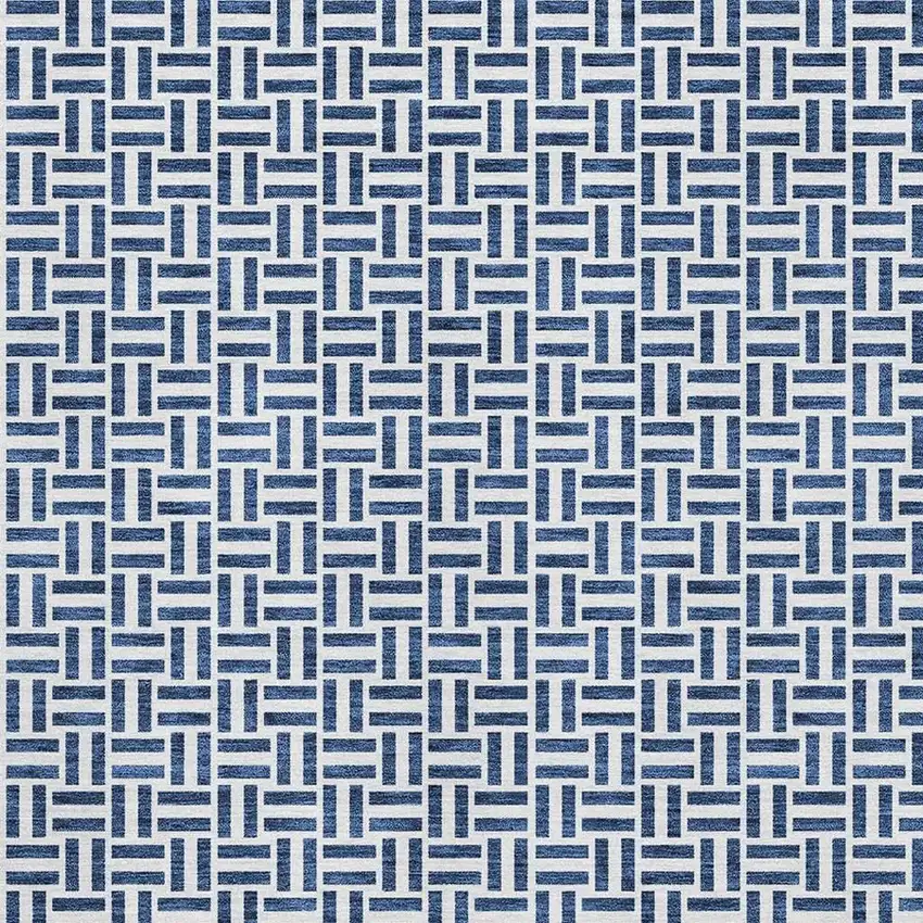 Navy Blue And Ivory Geometric Washable Area Rug With UV Protection Photo 3