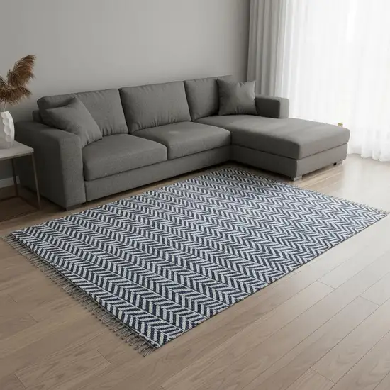 Navy Blue And Ivory Geometric Washable Area Rug With UV Protection Photo 2