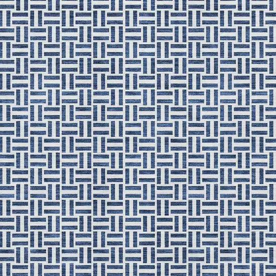 Navy Blue And Ivory Geometric Washable Area Rug With UV Protection Photo 4