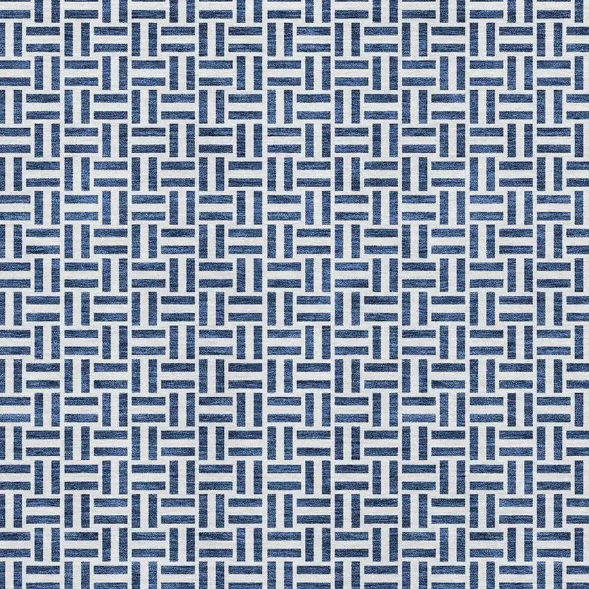 Navy Blue And Ivory Geometric Washable Area Rug With UV Protection Photo 4