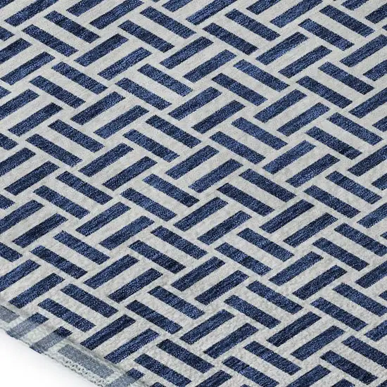 Navy Blue And Ivory Geometric Washable Area Rug With UV Protection Photo 3