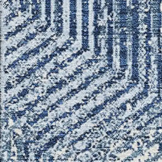 Navy Blue And Ivory Geometric Washable Area Rug With UV Protection Photo 3
