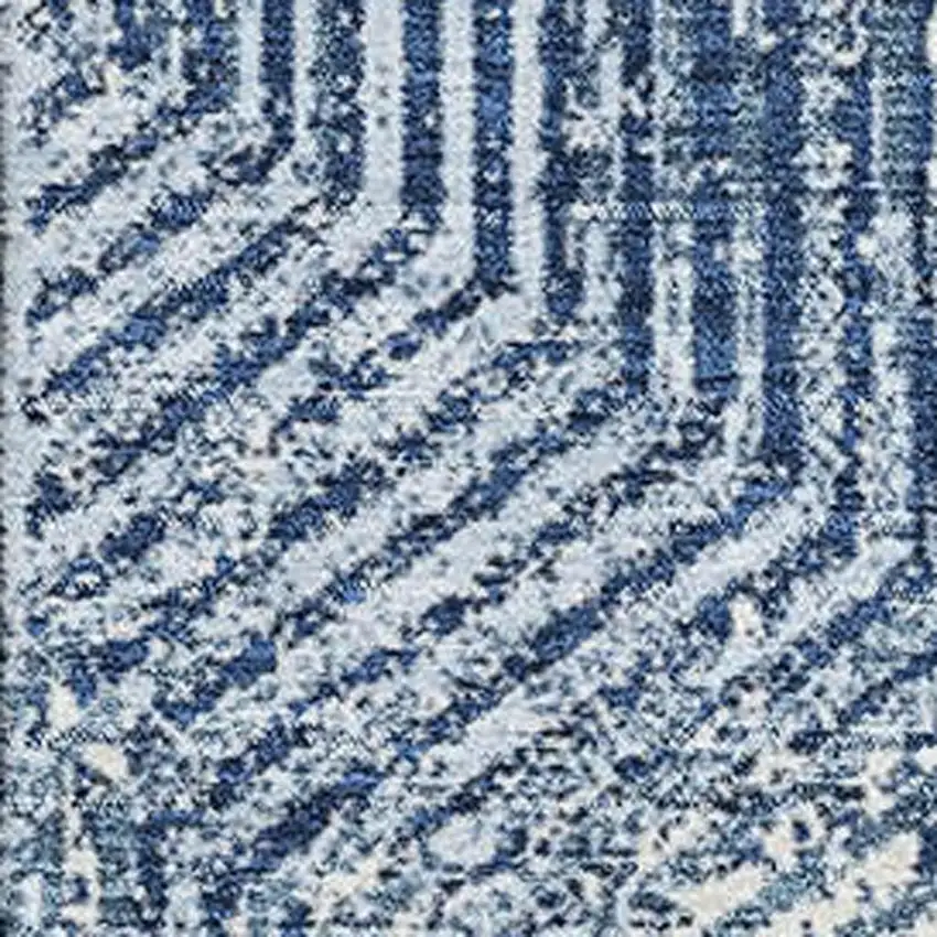 Navy Blue And Ivory Geometric Washable Area Rug With UV Protection Photo 3