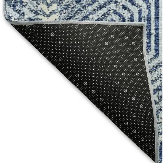 Navy Blue And Ivory Geometric Washable Area Rug With UV Protection Photo 7
