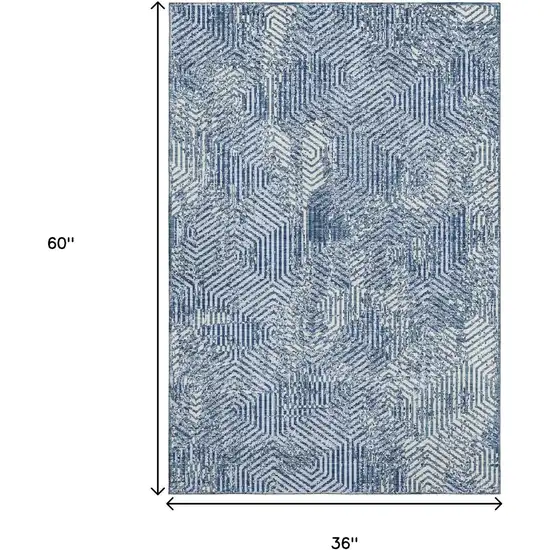 Navy Blue And Ivory Geometric Washable Area Rug With UV Protection Photo 3