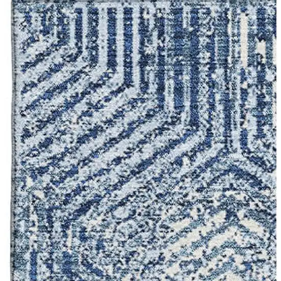 Navy Blue And Ivory Geometric Washable Area Rug With UV Protection Photo 4