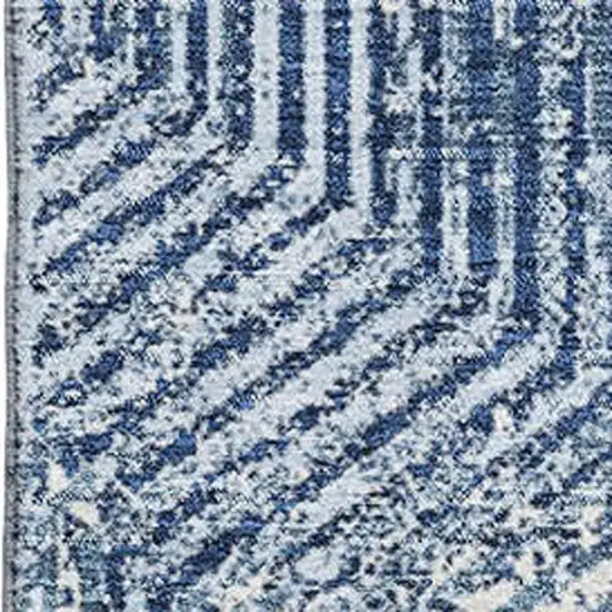 Navy Blue And Ivory Geometric Washable Area Rug With UV Protection Photo 3