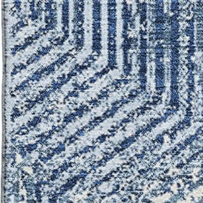 Navy Blue And Ivory Geometric Washable Area Rug With UV Protection Photo 3