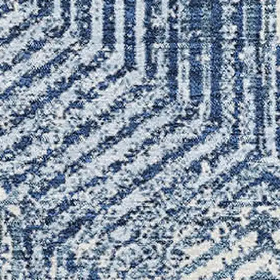 Navy Blue And Ivory Geometric Washable Area Rug With UV Protection Photo 3