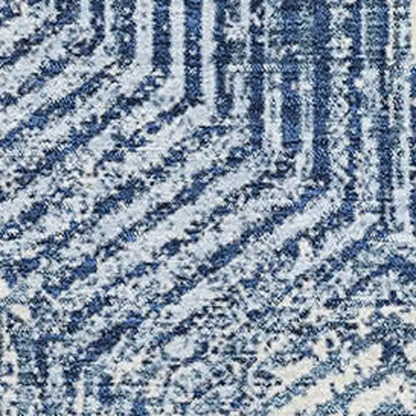 Navy Blue And Ivory Geometric Washable Area Rug With UV Protection Photo 3