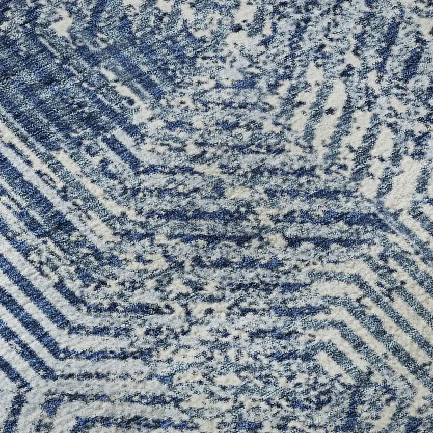 Navy Blue And Ivory Geometric Washable Area Rug With UV Protection Photo 8