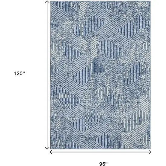 Navy Blue And Ivory Geometric Washable Area Rug With UV Protection Photo 3