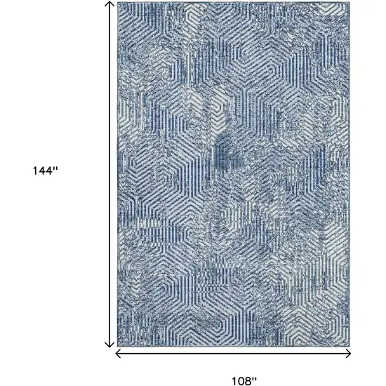 Navy Blue And Ivory Geometric Washable Area Rug With UV Protection Photo 3