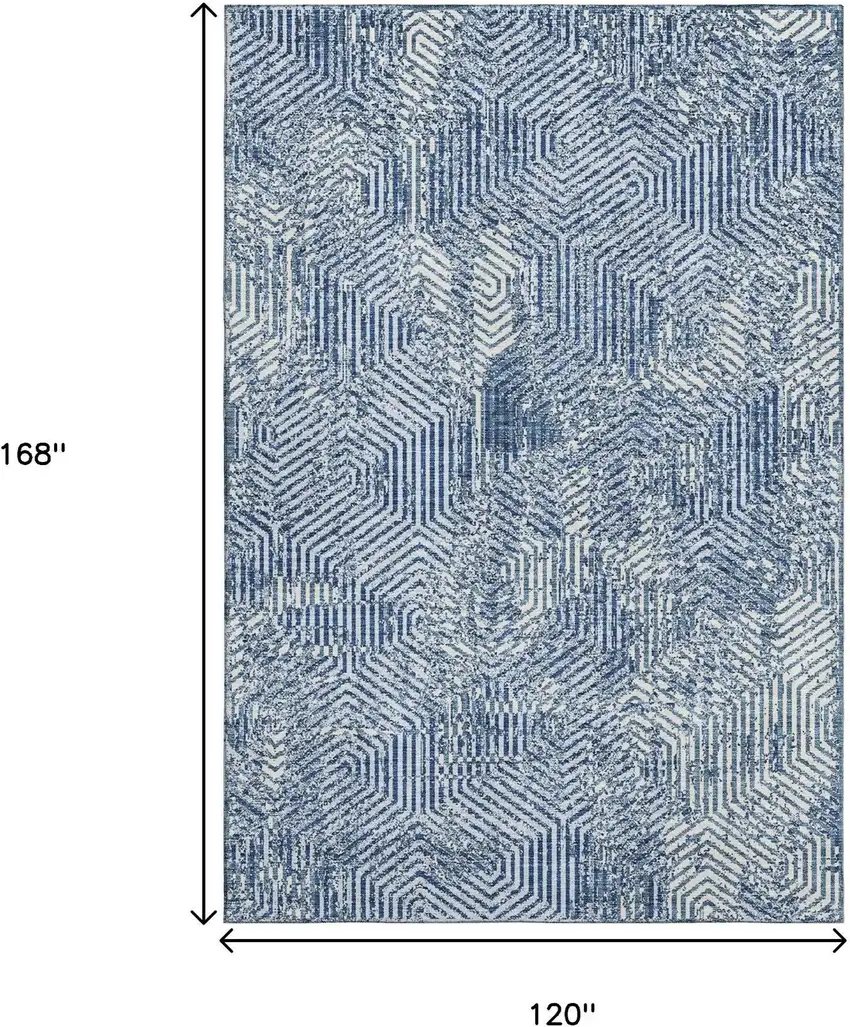 Navy Blue And Ivory Geometric Washable Area Rug With UV Protection Photo 3