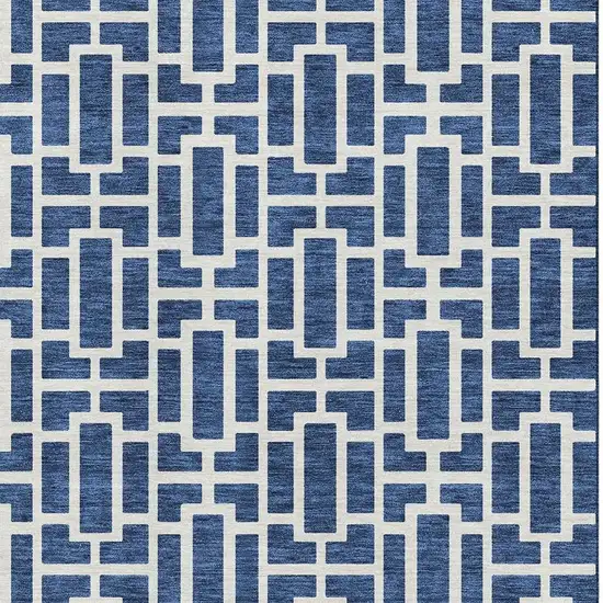 Navy Blue And Ivory Geometric Washable Area Rug With UV Protection Photo 3