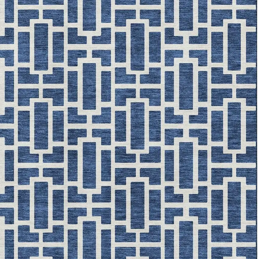 Navy Blue And Ivory Geometric Washable Area Rug With UV Protection Photo 3