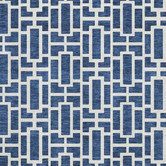Navy Blue And Ivory Geometric Washable Area Rug With UV Protection Photo 3