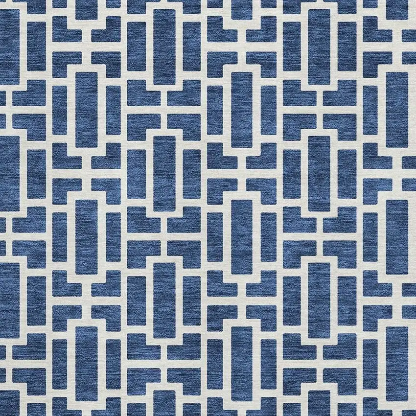 Navy Blue And Ivory Geometric Washable Area Rug With UV Protection Photo 3