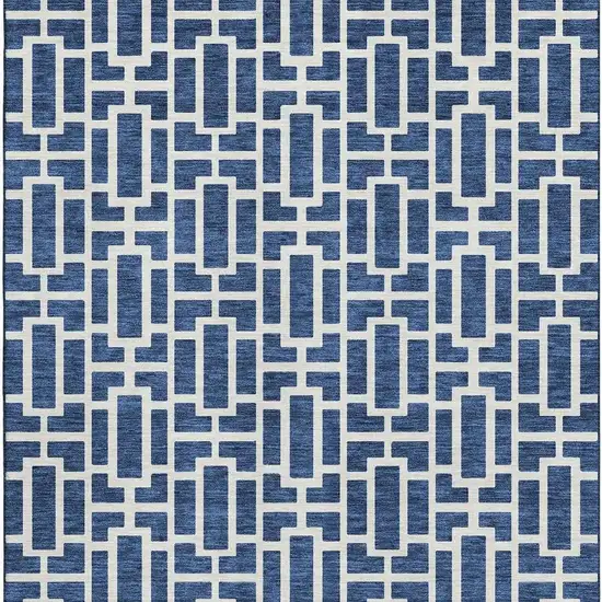 Navy Blue And Ivory Geometric Washable Area Rug With UV Protection Photo 4
