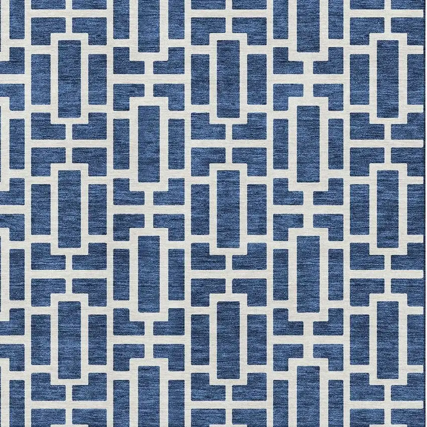 Navy Blue And Ivory Geometric Washable Area Rug With UV Protection Photo 3