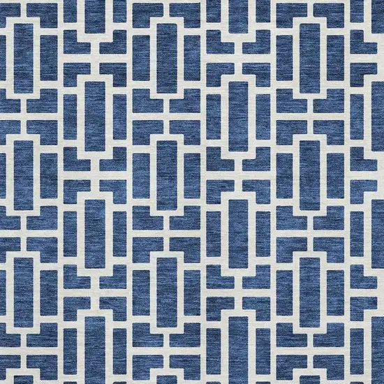Navy Blue And Ivory Geometric Washable Area Rug With UV Protection Photo 3