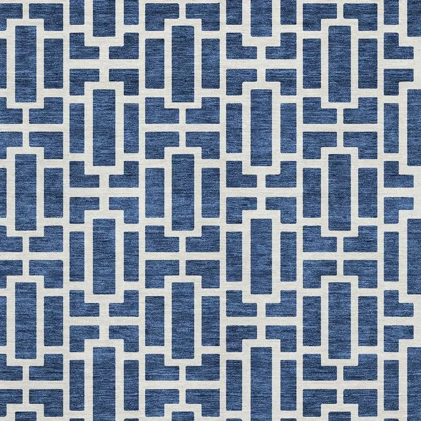 Navy Blue And Ivory Geometric Washable Area Rug With UV Protection Photo 3