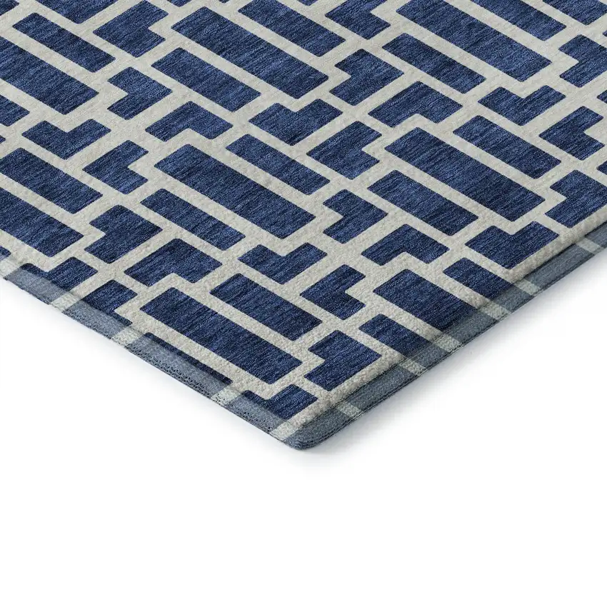 Navy Blue And Ivory Geometric Washable Area Rug With UV Protection Photo 8