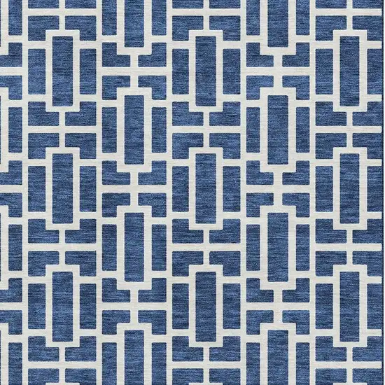 Navy Blue And Ivory Geometric Washable Area Rug With UV Protection Photo 3