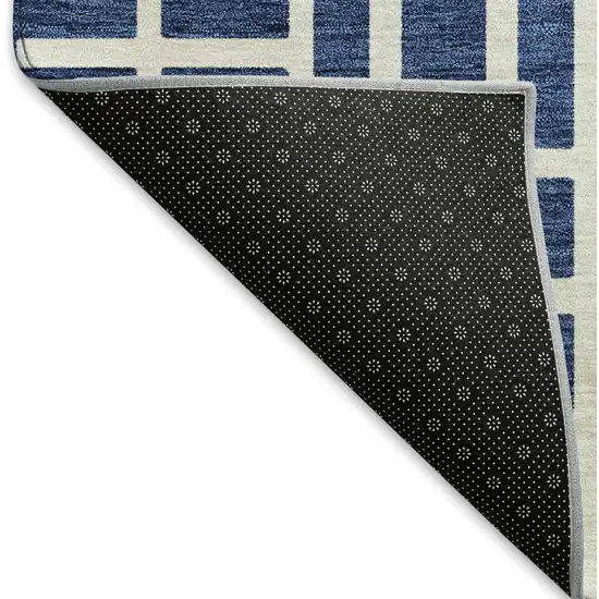 Navy Blue And Ivory Geometric Washable Area Rug With UV Protection Photo 7