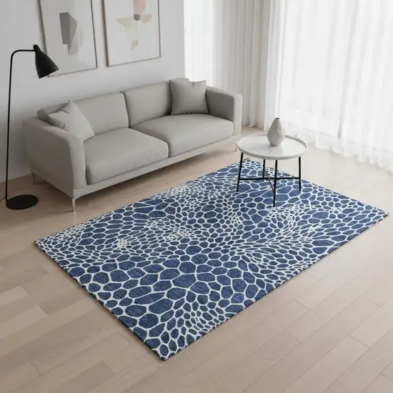 Navy Blue And Ivory Geometric Washable Area Rug With UV Protection Photo 2