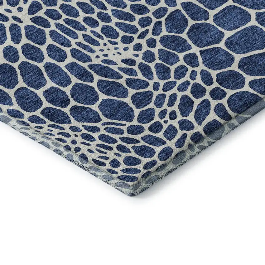 Navy Blue And Ivory Geometric Washable Area Rug With UV Protection Photo 8