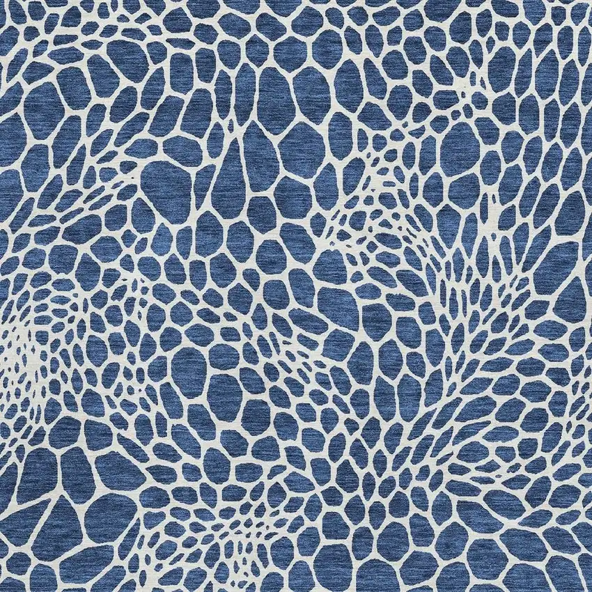 Navy Blue And Ivory Geometric Washable Area Rug With UV Protection Photo 3