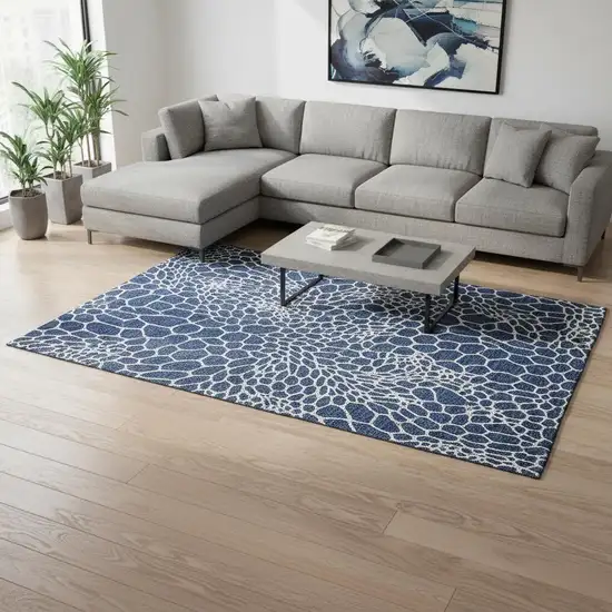 Navy Blue And Ivory Geometric Washable Area Rug With UV Protection Photo 2