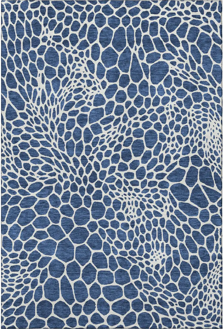 Navy Blue And Ivory Geometric Washable Area Rug With UV Protection Photo 4