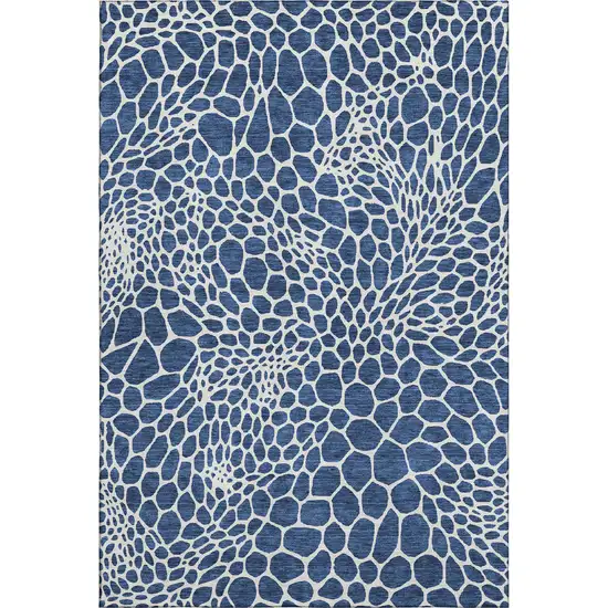 Navy Blue And Ivory Geometric Washable Area Rug With UV Protection Photo 1