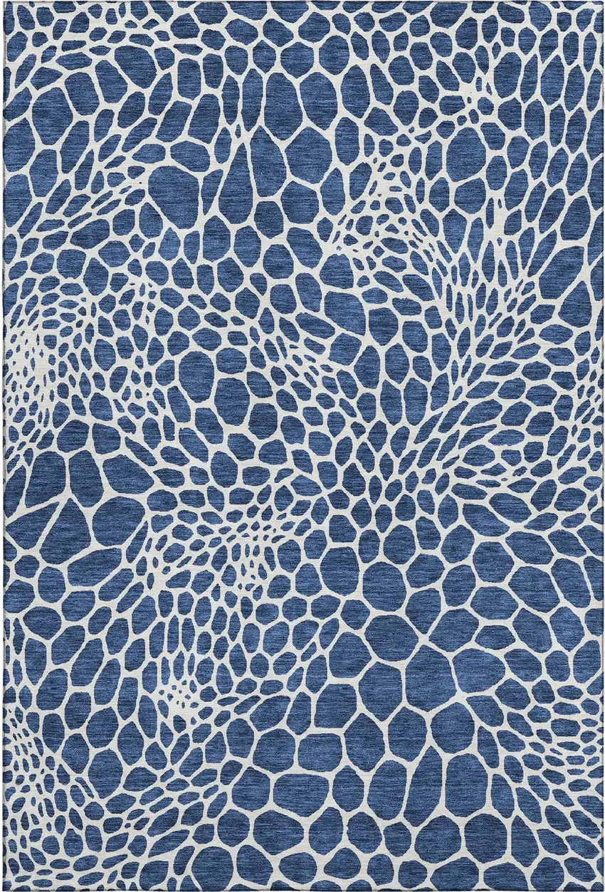 Navy Blue And Ivory Geometric Washable Area Rug With UV Protection Photo 1