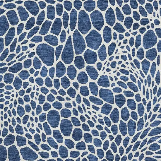 Navy Blue And Ivory Geometric Washable Area Rug With UV Protection Photo 3