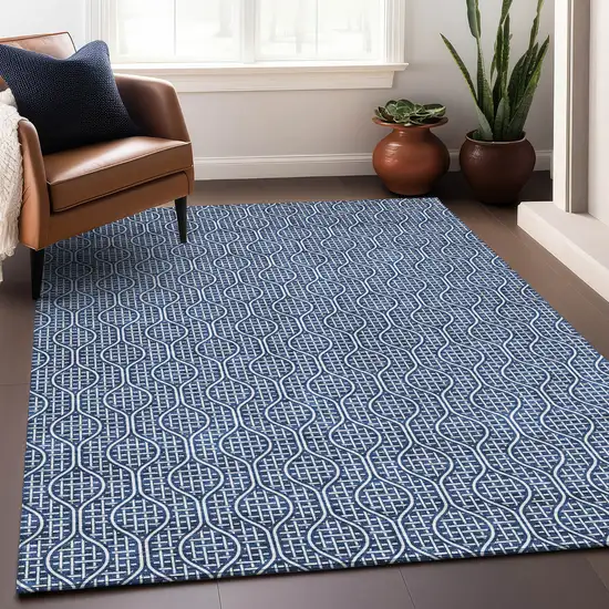Navy Blue And Ivory Geometric Washable Area Rug With UV Protection Photo 4