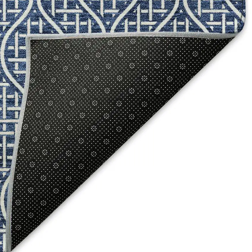 Navy Blue And Ivory Geometric Washable Area Rug With UV Protection Photo 3