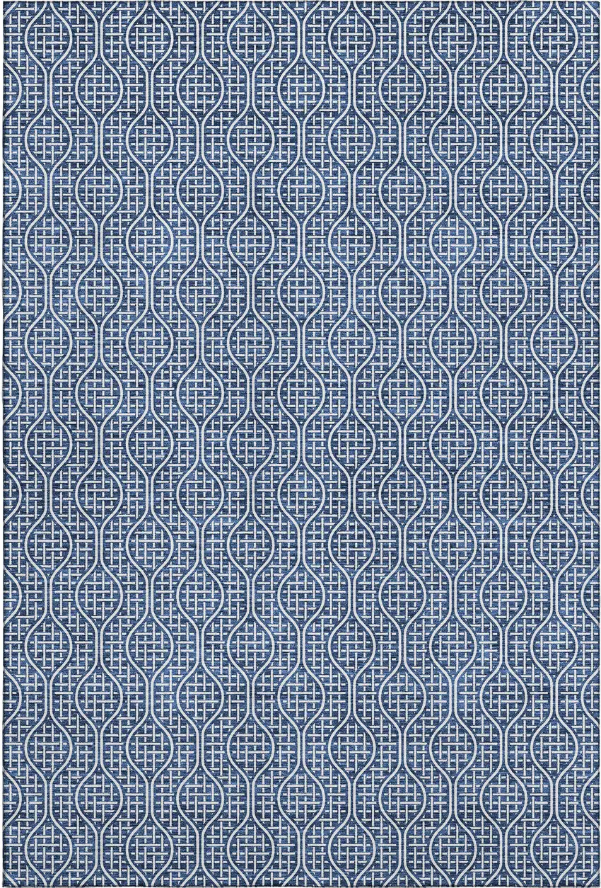 Navy Blue And Ivory Geometric Washable Area Rug With UV Protection Photo 6