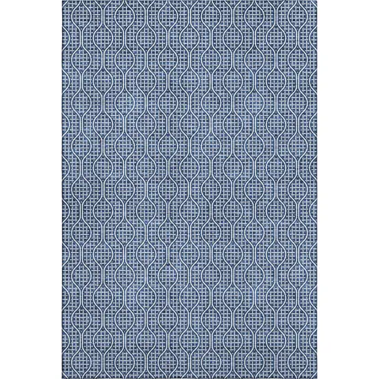 Navy Blue And Ivory Geometric Washable Area Rug With UV Protection Photo 6