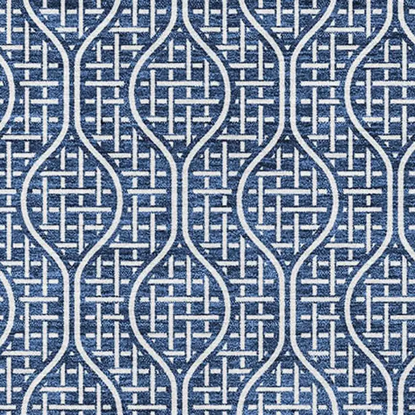 Navy Blue And Ivory Geometric Washable Area Rug With UV Protection Photo 3